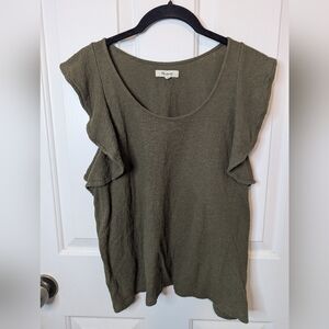 Madewell Women’s Sleeveless Ruffle Sleeve Top, Olive Green, Size M